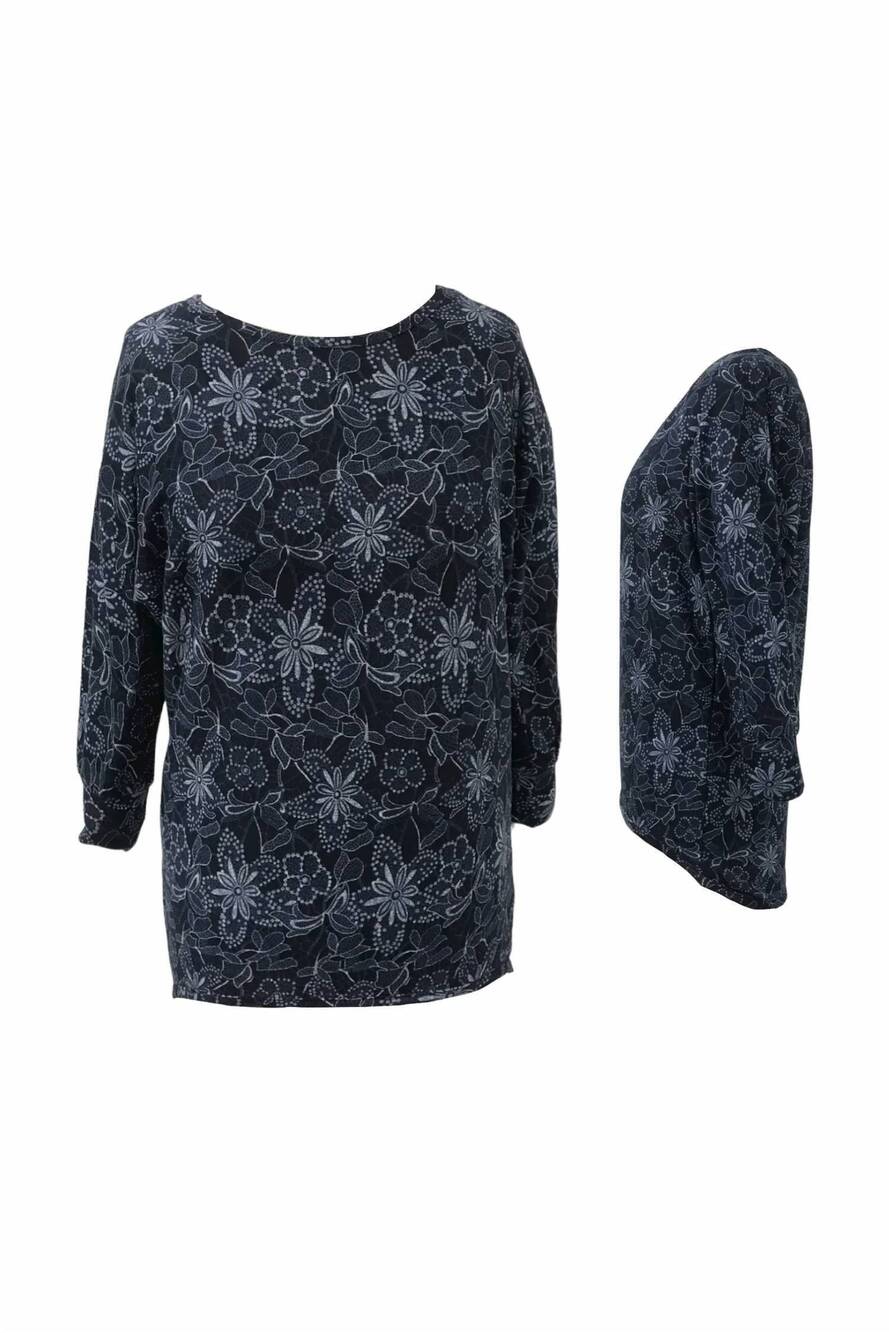 NEW PAPILLON women's geometric floral dolman sleeve high low top in navy
